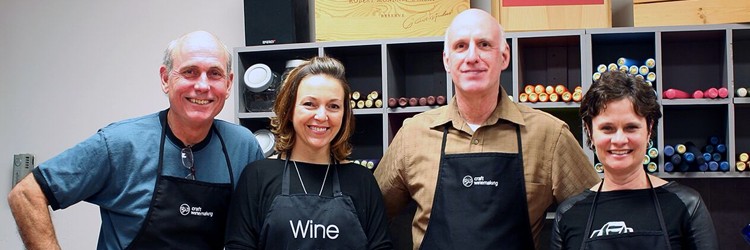 Friends making wine together.