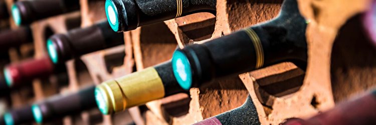 bottle tops in a wine cellar